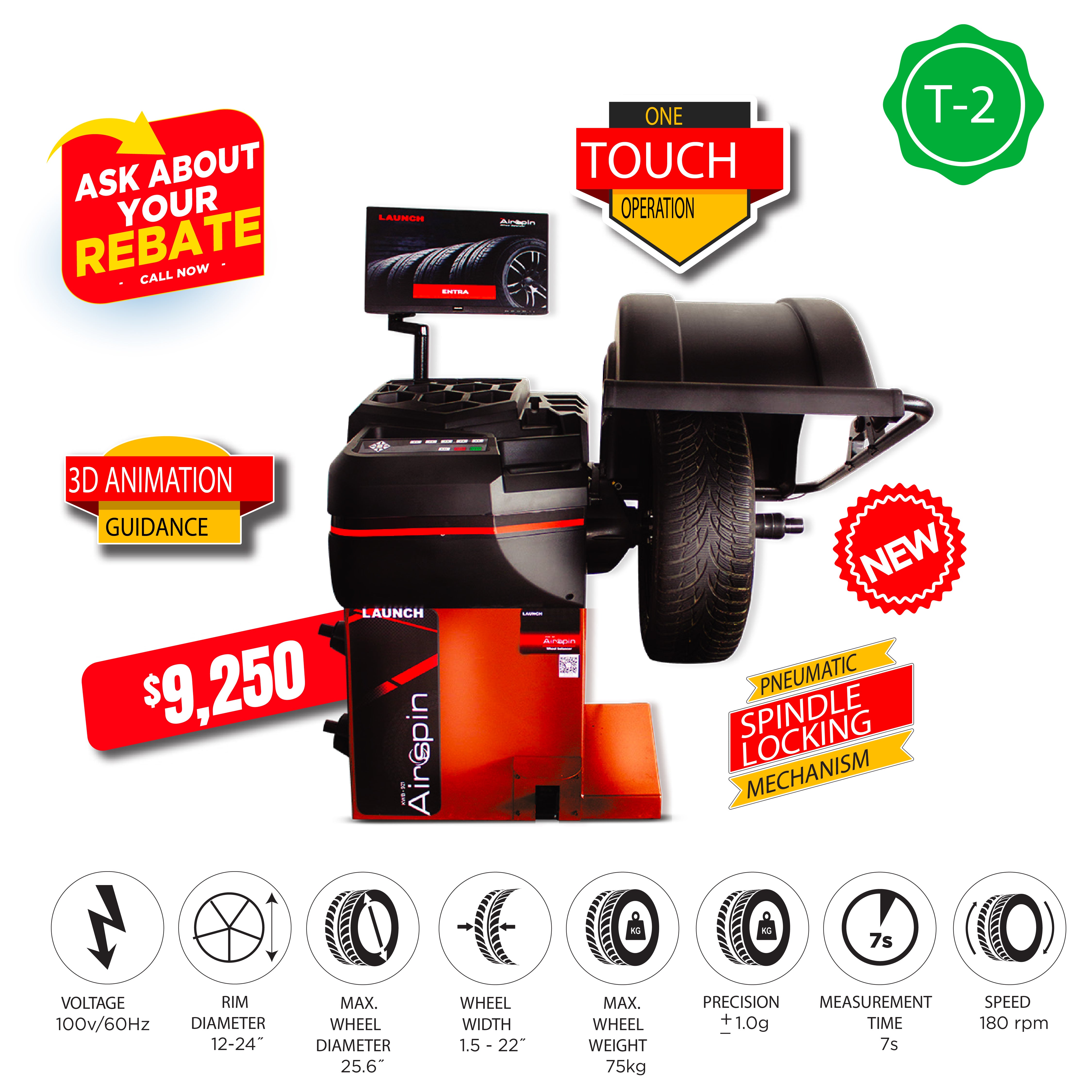 LAUNCH T2 KWB-921 FULLY AUTOMATIC INTELLIGENT WHEEL BALANCER (Q2-3
